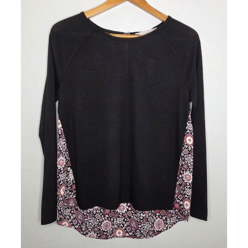 *NEW w/Tags LOFT Womens Black & Pink Floral Top Size XS Long Sleeve Lightweight